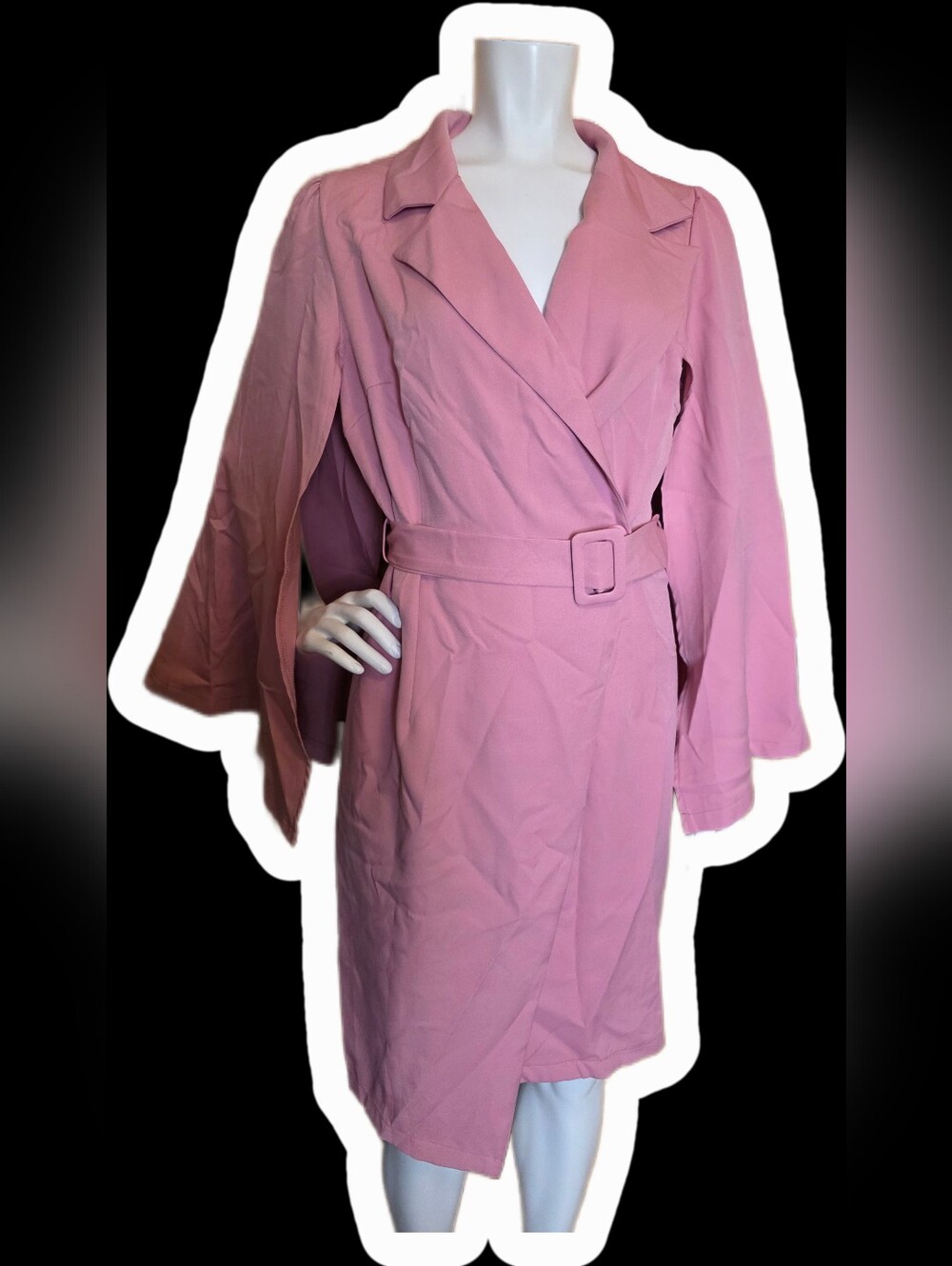 Pink Belted Cape Sleeve Dress